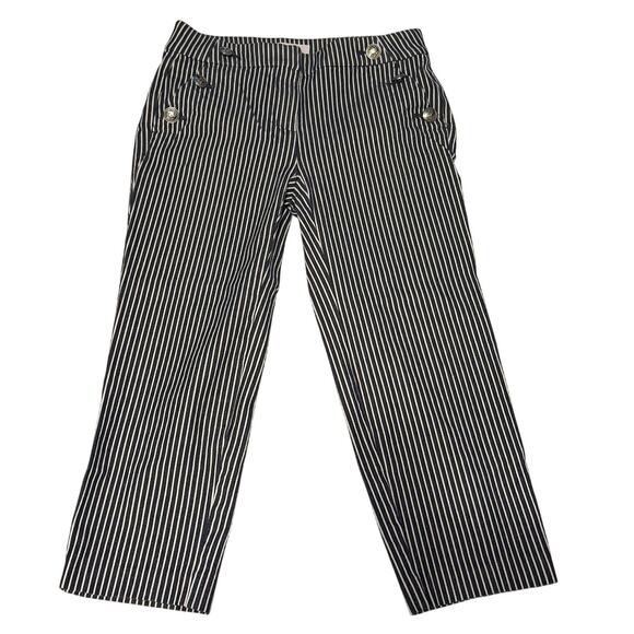 The Loft Pants - Loft The Riviera Slim Size 0P (28x21.5) Blue White Stripe Nautical Button Front